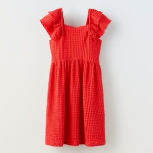 ZARA EUC Red Textured Ruffle Dress